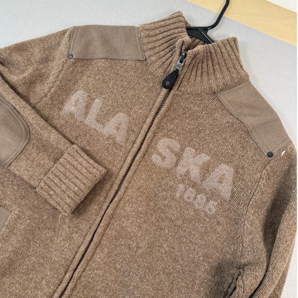 American Key Alaska 1886 Sweater Mens Medium Brown Mock Neck Wool USA Biker